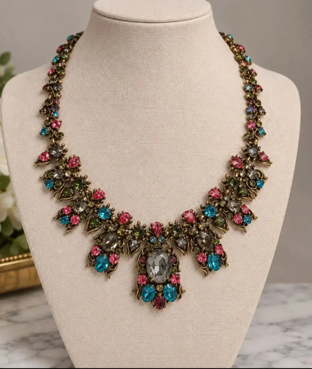 vintage 1950s Hollycraft pastel rhinestone statement necklace